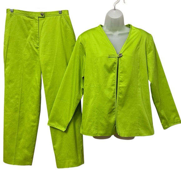Terry Lewis Classic Luxuries Chartreuse Pant Suit Jacket & Trousers M Old Money - Picture 1 of 12